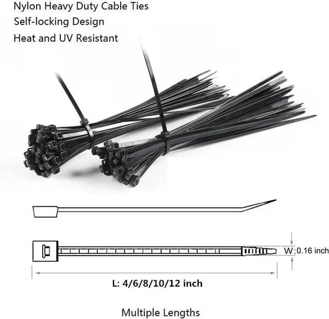 Alt view image 2 of 7 - Cable Zip Ties 500 Packs Self-Locking 4+6+8+10+12-Inch Width 0.16inch Nylon Cable Ties Perfect for Home Office Garage and Workshop (Black)