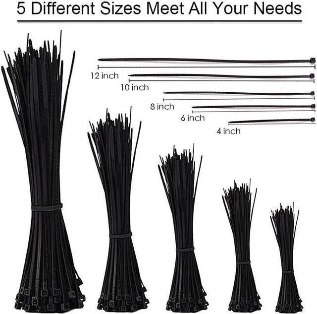 Alt view image 3 of 7 - Cable Zip Ties 500 Packs Self-Locking 4+6+8+10+12-Inch Width 0.16inch Nylon Cable Ties Perfect for Home Office Garage and Workshop (Black)