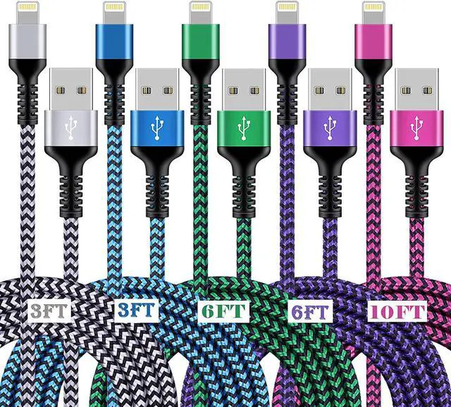 Main image of [3/6/10FT-5Pack] iPhone Charger Apple Certified Lighting Charge Cords Phone Power Data Cable Nylon Braided Fast Charging Wire for iPhone 13 12 Pro Max Mini 11 XR XS X 10 8 7 6s 6 Plus SE 2020, iPad