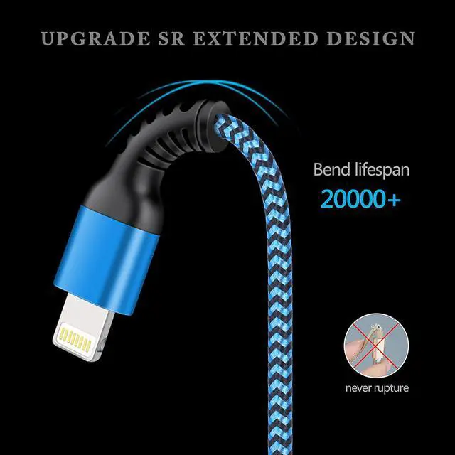 Alt view image 3 of 7 - iPhone Charger [5Pack/6ft], Long Braided Lightning Cables, Fast Charging Power Adapter Cargador Cords for iPhone 14/13/12 Pro Max/12Pro/11 Pro Max/SE/XS/XR/8/7/6S Plus, iPad mini Air Pod Color Wire