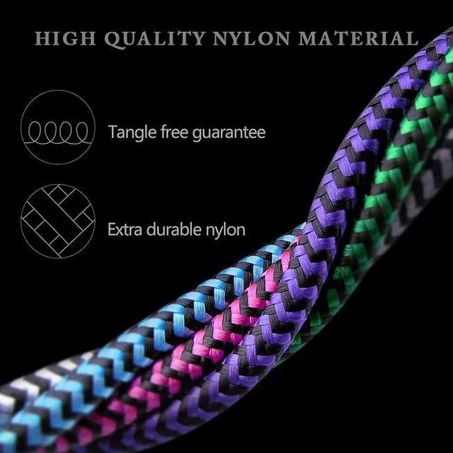 Alt view image 6 of 7 - iPhone Charger [5Pack/6ft], Long Braided Lightning Cables, Fast Charging Power Adapter Cargador Cords for iPhone 14/13/12 Pro Max/12Pro/11 Pro Max/SE/XS/XR/8/7/6S Plus, iPad mini Air Pod Color Wire