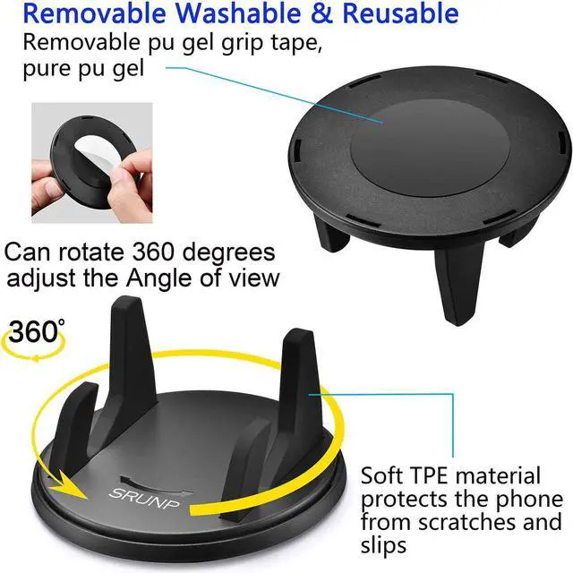 Alt view image 4 of 6 - Car Phone Mount,SRUNP[2 PACK]Cell Phone Holder for Car Dashboard,Vertical Horizontal 360°Rotate,Removable Sticky Gel,Compatible with iPhone11/11Pro Max/Xs/X/Xr/8/7,Samsung Galaxy Note Pixel Smartphone