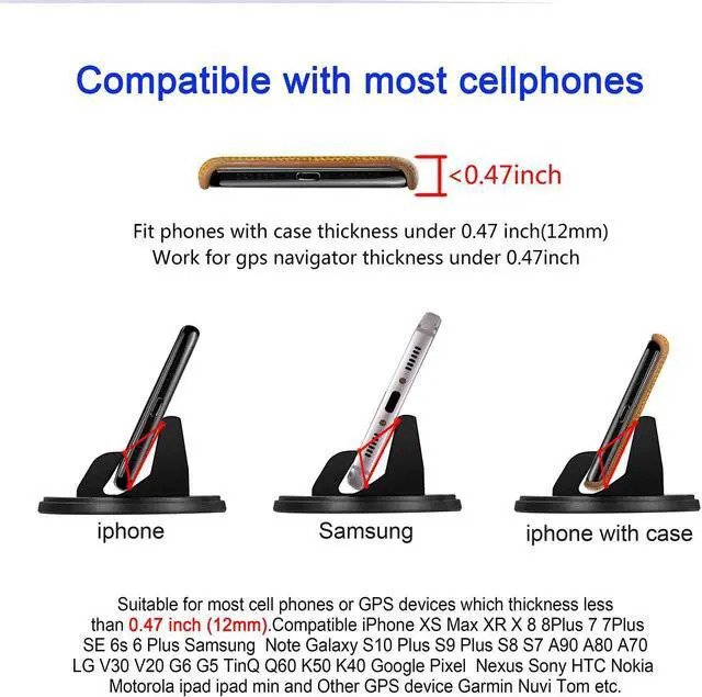 Alt view image 6 of 6 - Car Phone Mount,SRUNP[2 PACK]Cell Phone Holder for Car Dashboard,Vertical Horizontal 360°Rotate,Removable Sticky Gel,Compatible with iPhone11/11Pro Max/Xs/X/Xr/8/7,Samsung Galaxy Note Pixel Smartphone