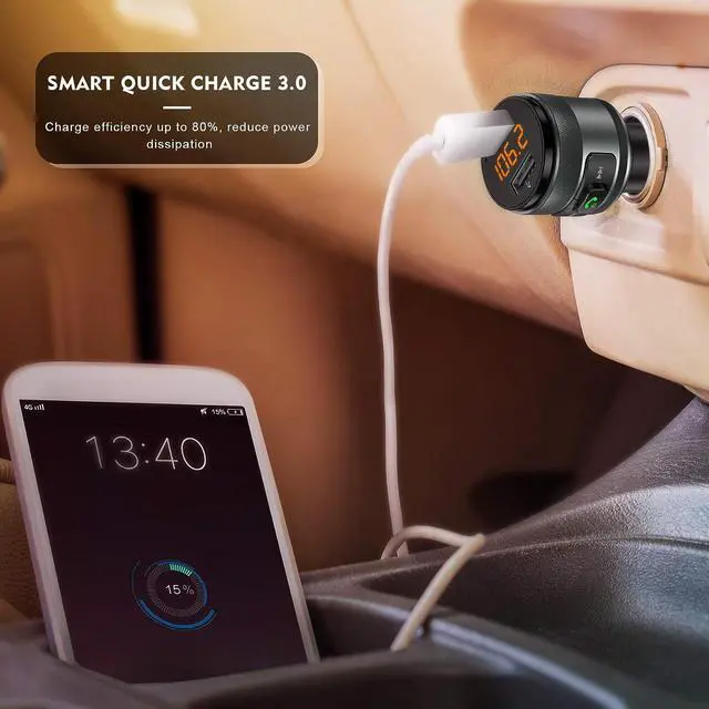 Alt view image 2 of 6 - Bluetooth 5.3 FM Transmitter for Car, 3.0 Wireless Bluetooth FM Radio Adapter Music Player FM Transmitter/Car Kit with Hands-Free Calling and 2 USB Ports Charger Support USB Drive
