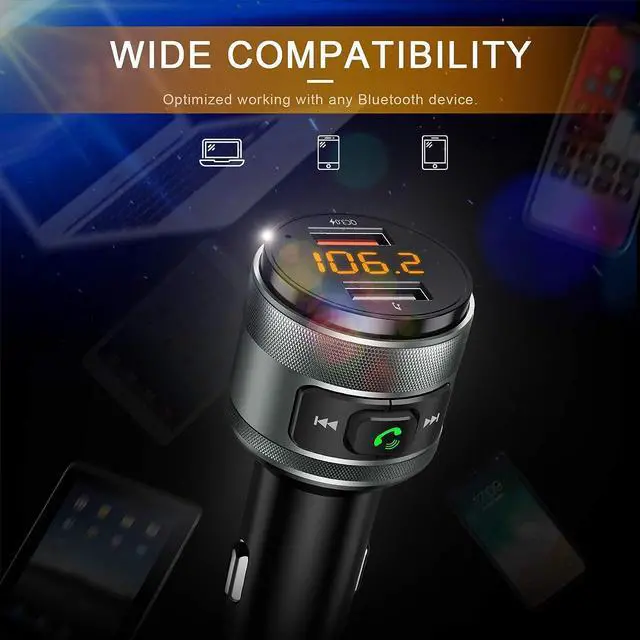 Alt view image 5 of 6 - Bluetooth 5.3 FM Transmitter for Car, 3.0 Wireless Bluetooth FM Radio Adapter Music Player FM Transmitter/Car Kit with Hands-Free Calling and 2 USB Ports Charger Support USB Drive