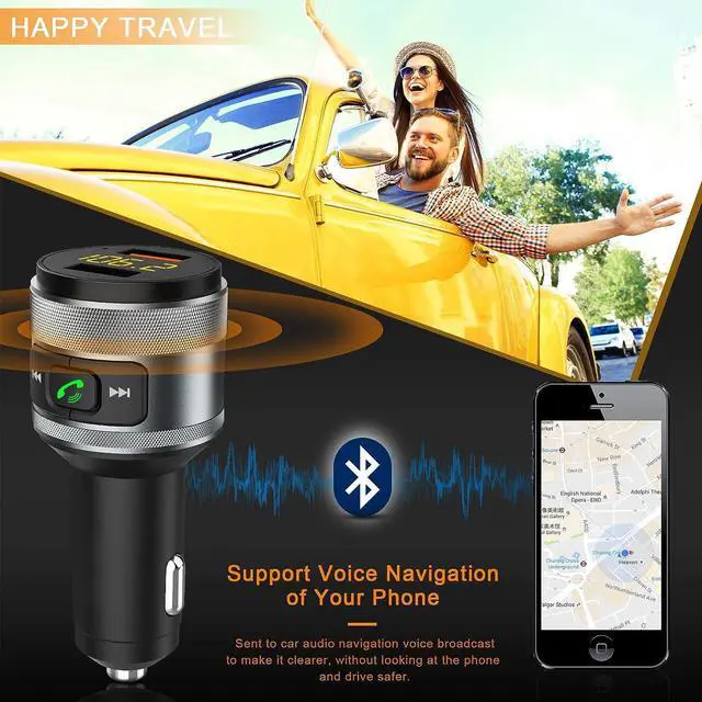 Alt view image 6 of 6 - Bluetooth 5.3 FM Transmitter for Car, 3.0 Wireless Bluetooth FM Radio Adapter Music Player FM Transmitter/Car Kit with Hands-Free Calling and 2 USB Ports Charger Support USB Drive