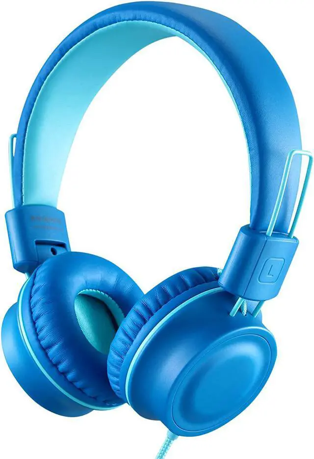 Main image of iRAG J01 Kids Headphones Wired On-Ear Foldable 3.5mm Jack Cord, Ocean Blue | Stereo, Tangle-Free 5ft Cord For iPad, Kindle Fire, Laptop, Tablet, Toddlers, Boys, Girls, School, Travel, Airplane