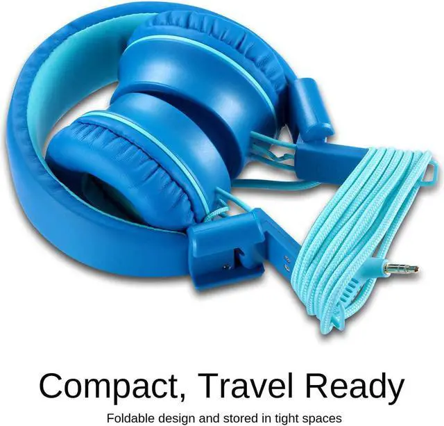 Alt view image 5 of 6 - iRAG J01 Kids Headphones Wired On-Ear Foldable 3.5mm Jack Cord, Ocean Blue | Stereo, Tangle-Free 5ft Cord For iPad, Kindle Fire, Laptop, Tablet, Toddlers, Boys, Girls, School, Travel, Airplane