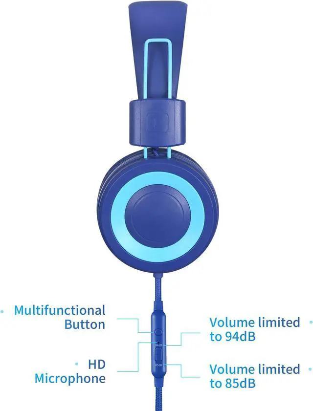Alt view image 3 of 7 - POWMEE P10 Kids Stereo Headphones with Microphone for Children Boys Girls,Adjustable 85dB/94dB Volume Control Foldable On-Ear Headphone for School/PC/Cellphone(Blue)