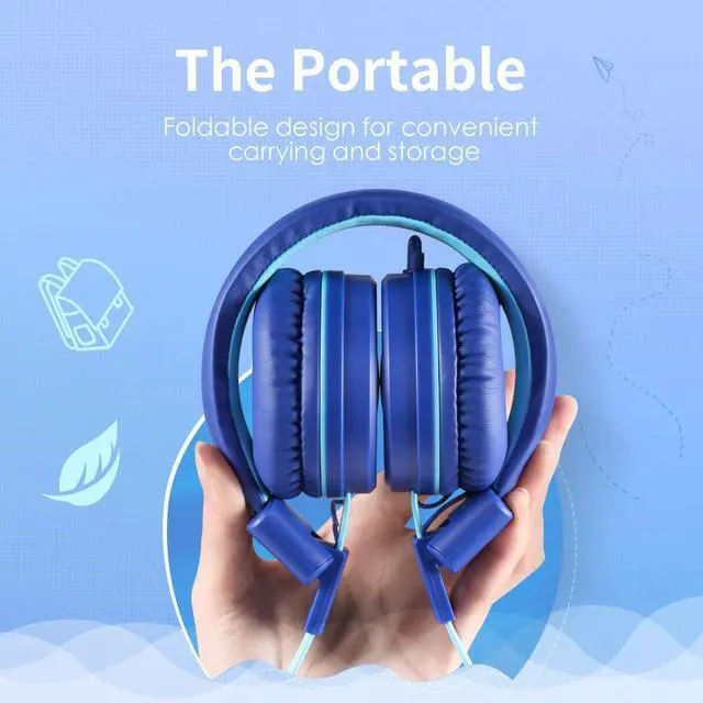 Alt view image 4 of 7 - POWMEE P10 Kids Stereo Headphones with Microphone for Children Boys Girls,Adjustable 85dB/94dB Volume Control Foldable On-Ear Headphone for School/PC/Cellphone(Blue)