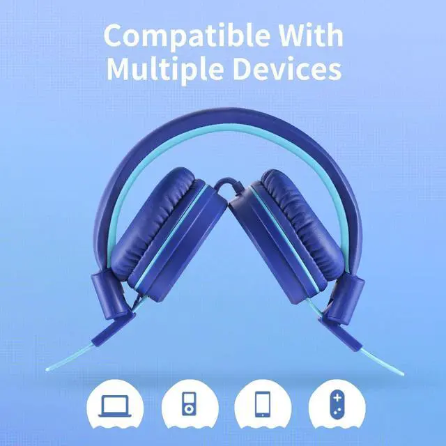 Alt view image 5 of 7 - POWMEE P10 Kids Stereo Headphones with Microphone for Children Boys Girls,Adjustable 85dB/94dB Volume Control Foldable On-Ear Headphone for School/PC/Cellphone(Blue)