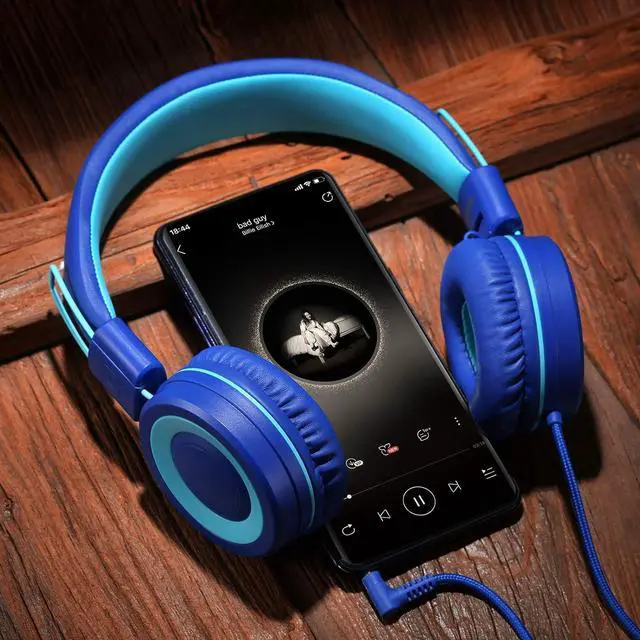Alt view image 7 of 7 - POWMEE P10 Kids Stereo Headphones with Microphone for Children Boys Girls,Adjustable 85dB/94dB Volume Control Foldable On-Ear Headphone for School/PC/Cellphone(Blue)