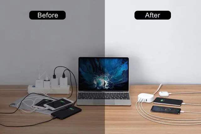 Alt view image 2 of 7 - USB Charging Station 4 Port - BULL USB Charger Block Multiple, Wall Charger Cable White 6ft Charging Hub for Multiple Devices (ULlisted)