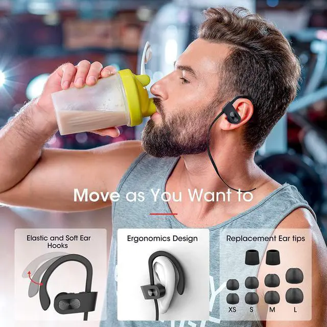 Alt view image 7 of 7 - Redzoo Bluetooth Headphones V5.0,Running Headphones w/16 Hrs Playtime, Bass+ HD Stereo Wireless Sports Earphones w/IPX7 Waterproof Earbuds in Ear for Workout, Gym w/CVC6.0 Noise Cancelling Mic Black