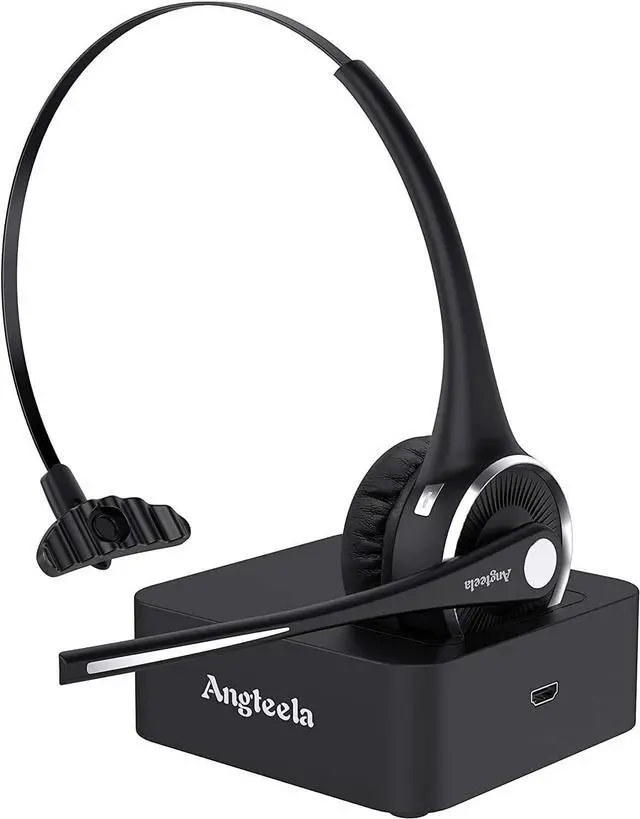 Main image of Trucker Bluetooth Headset with Microphone Wireless Cell Phone Headset with Noise Canceling Mic Charging Base Mute Function for Home Office Call Center Skype