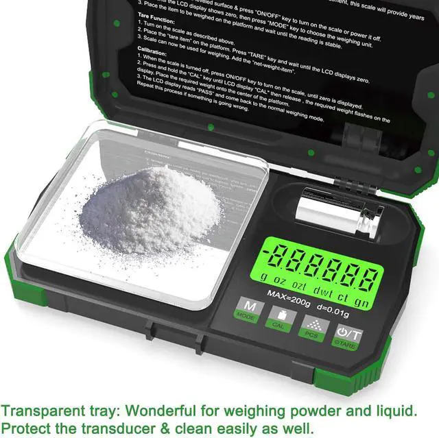 Alt view image 2 of 6 - Gram Scale Pocket Size, 200/0.01g Small Scale w/ Tray, Herb Coin Scale LCD Backlight Arrow Scale with USB Power Supply Port Read in 6 Units 50g Calibration Weight Included