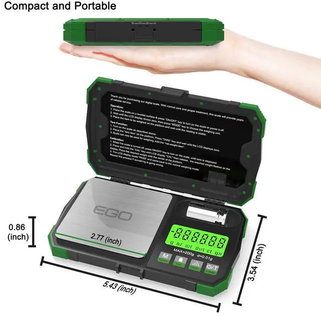 Alt view image 6 of 6 - Gram Scale Pocket Size, 200/0.01g Small Scale w/ Tray, Herb Coin Scale LCD Backlight Arrow Scale with USB Power Supply Port Read in 6 Units 50g Calibration Weight Included