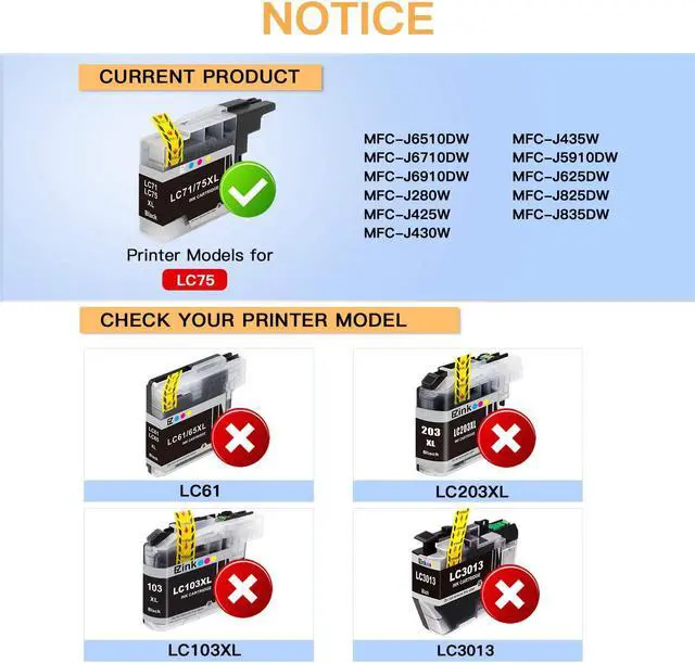 Alt view image 2 of 7 - E-Z Ink (TM) LC71/75XL Compatible Ink Cartridge Replacement LC75 LC79 XL to Use with MFC-J430W MFC-J6510DW MFC-J6710DW MFC-J6910DW (8 Black, 4 Cyan, 4 Magenta, 4 Yellow) 20 Pack