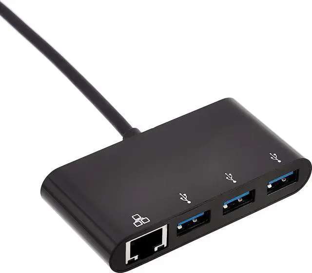 Alt view image 3 of 5 - Basics 4-Port Adapter With 3 USB-A 3.0 Ports & 1 RJ45 Gigabit Ethernet Port, Black