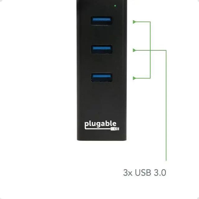 Alt view image 3 of 7 - Plugable USB Hub with Ethernet, 3 Port USB 3.0 Bus Powered Hub with Gigabit Ethernet Compatible with Windows, MacBook, Linux, Chrome OS, Includes USB C and USB 3.0 Cables