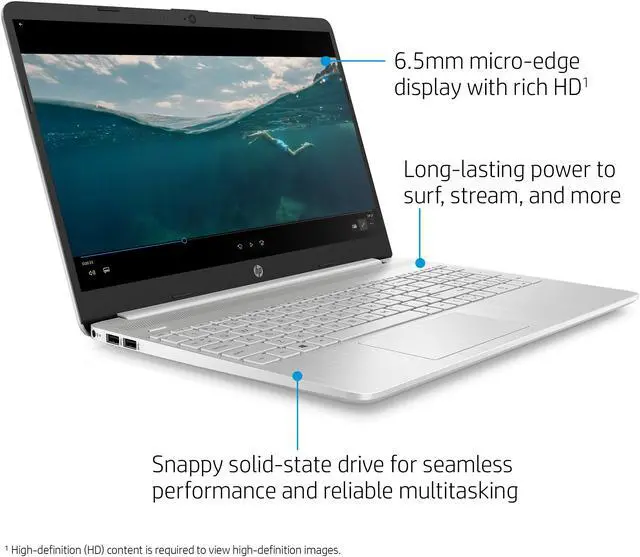 Alt view image 5 of 5 - HP 15 Laptop, Intel Core i3-1005G1, 4GB SDRAM, 128GB SSD, Natural Silver