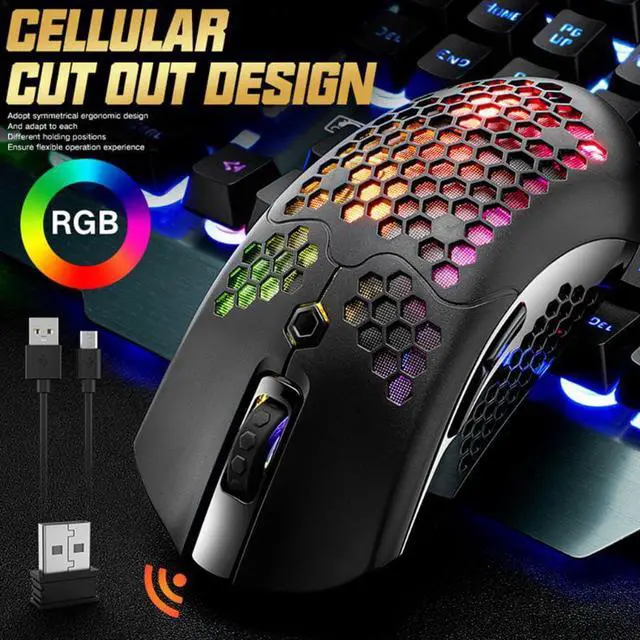 Alt view image 4 of 5 - 12000DPI Dual Mode Gaming Mouse 7 Keys Hollow Out Design Wireless Mouse with RGB Light Effect for Laptop PC Computer