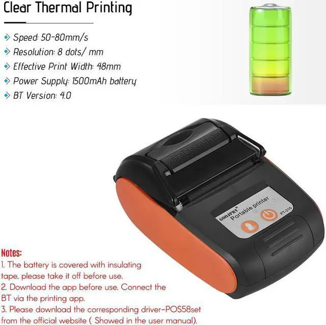 Alt view image 5 of 7 - GOOJPRT PT-210 Portable Thermal Printer Handheld 58mm Receipt Printer for Retail Stores Restaurants Factories Logistics