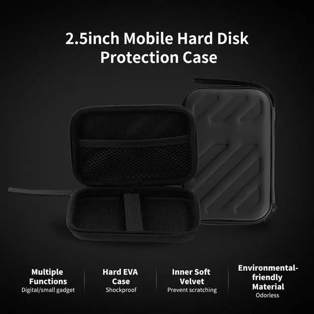 Alt view image 3 of 3 - External Hard Drive Disk Case Shockproof EVA Case 2.5in HDD with Mesh Pocket and Soft Inner Fabric Carrying Case for Travel and Office Use