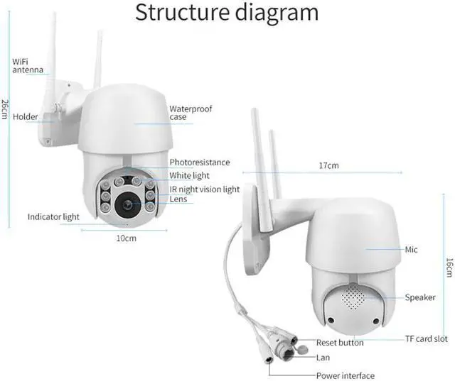 Alt view image 4 of 5 - 1080P-Full CCTV Outdoor Waterproof IP Action Camera Wifi  Infrared 1080P Wireless PTZ Surveillance Camera Wifi Dome Camera