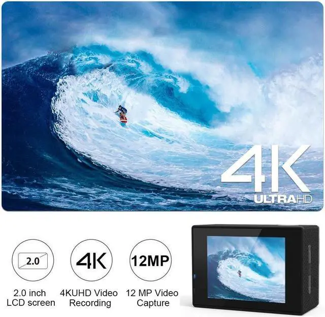 Alt view image 2 of 5 - 4K Ultra HD WiFi Action Camera 4K 2.0" 170D 12MP Go Waterproof Pro Sport Camera 30m Underwater Helmet Video Recording Camera