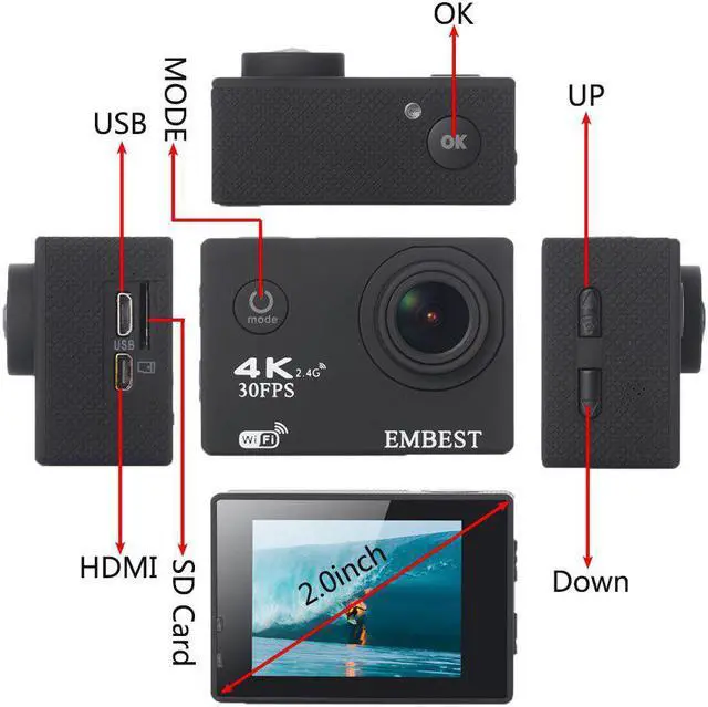 Alt view image 3 of 5 - F60 / F60R Action camera Ultra HD 4K WiFi 1080P/60fps 2.0 LCD 170D Waterproof Helmet Action Camcorder With Remote Control
