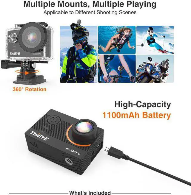Alt view image 5 of 5 - T5 Pro WiFi Action Camera Ultra HD 4K 60fps Touch Screen  Intuitive and Fast Control IP68 Waterproof Action Camera