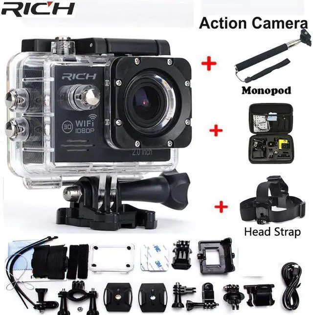 Main image of Camera 1080P HD 30m wifi Extreme Bicycle DV Waterproof sports camrea Extra head strap+bag+Monopod