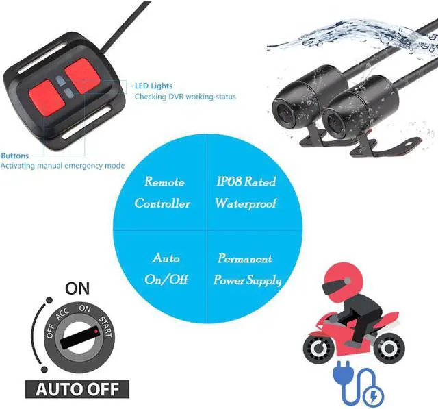 Alt view image 3 of 5 - V C6 Dual Motorcycle Action Camera Recorder DVR Front and Rear View Waterproof Motorcycle Dash Cam Black Night Vision Box