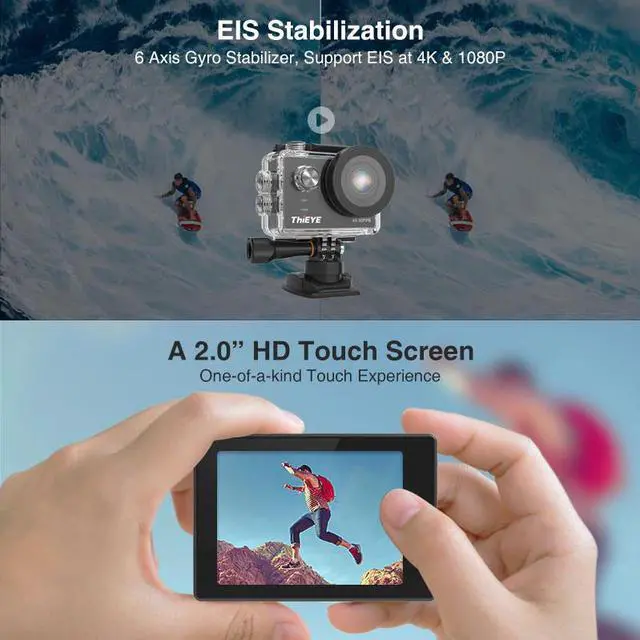 Alt view image 3 of 5 - T5 Pro WiFi Action Camera Ultra HD 4K 60fps Touch Screen  Intuitive and Fast Control IP68 Waterproof Action Camera