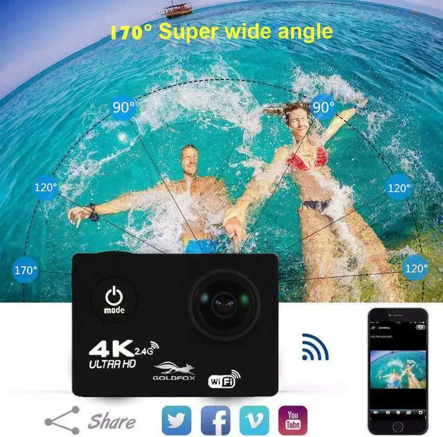 Alt view image 3 of 5 - Action Camera Ultra HD 4K WiFi Remote Control Sports Video Recording Camcorder DVR DV go Waterproof pro Mini Helmet Camera