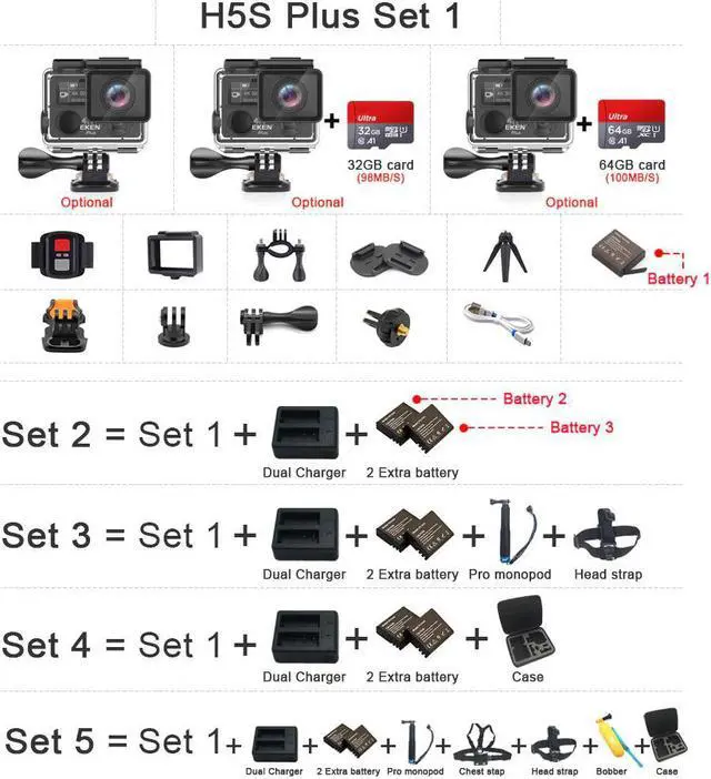 Alt view image 2 of 5 - H5S Plus Action Camera HD 4K 30FPS with Ambarella A12 chip inside 30m waterproof 2.0' touch Screen EIS go sport camera pro