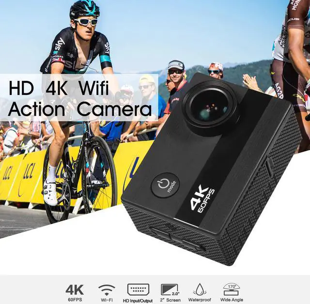 Alt view image 2 of 5 - 4K 60FPS Sports mini Action micro Camera wifi 2-inch HD Screen Underwater 30m Waterproof 170 Degree Wide Angle Built-in Battery