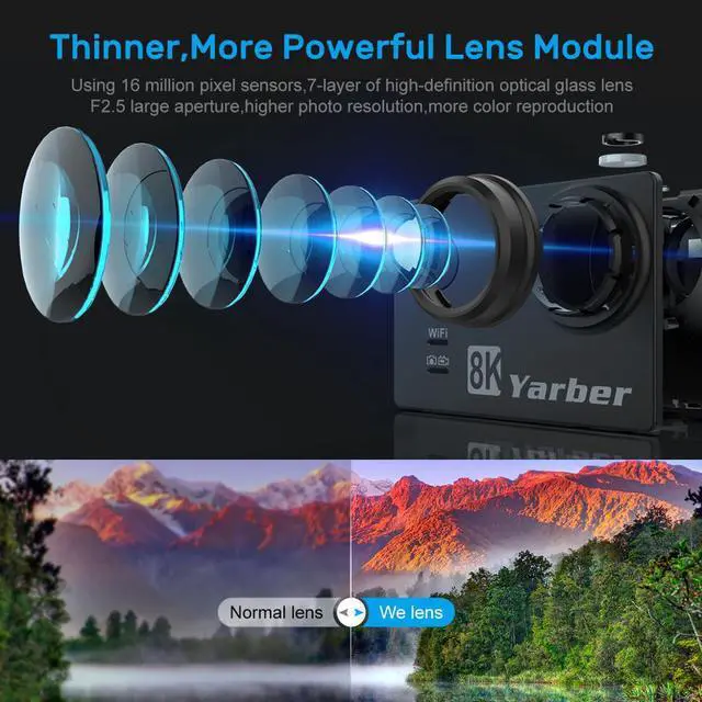 Alt view image 5 of 5 - Yarber 8K Action Camera 20MP HD 40M Waterproof WIFI Action Camera 4K 60fps APP Remote Control Bicycle Helmet Sports Video Cam