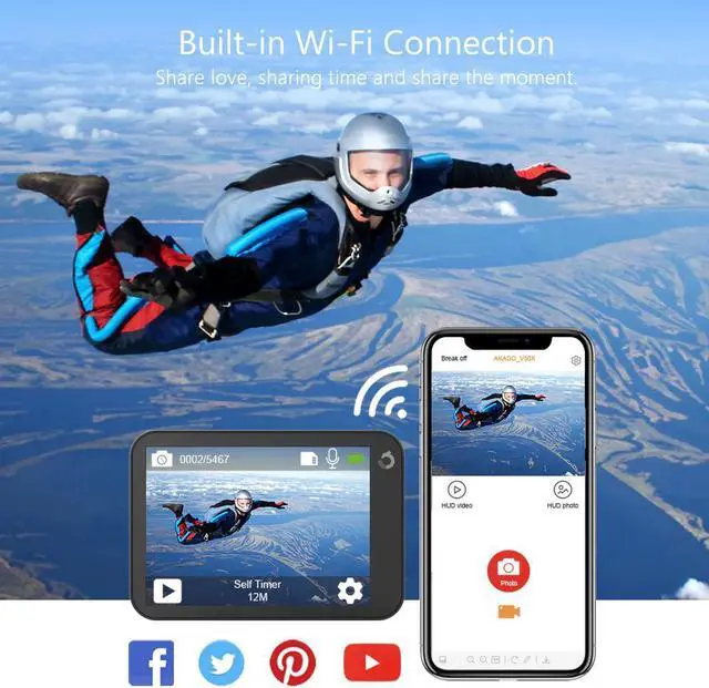 Alt view image 3 of 5 - 4K Action Camera Vista 5 WiFi Waterproof Sport Camera with Touch Screen 2 Batteries and Mounting Accessories Kit