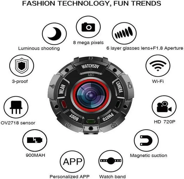 Alt view image 5 of 5 - Sport Action Camera 1080P HD WiFi Waterproof 30M Depth DV 153 Degree Wide-angle Night Version Magnetic Smart Watch Camera
