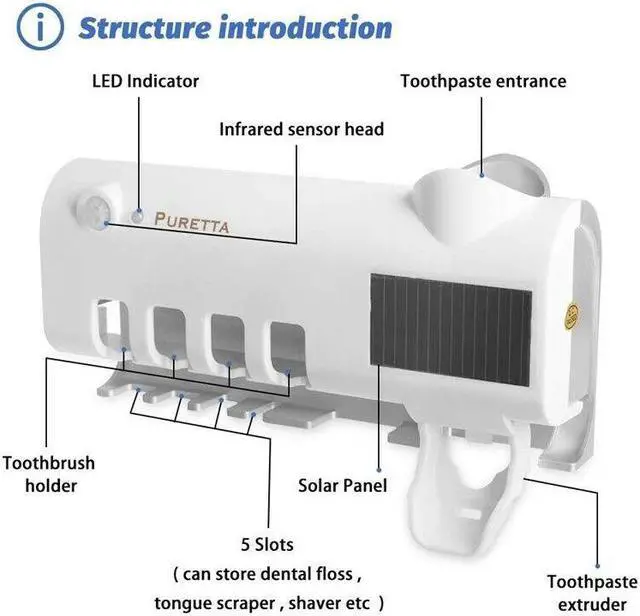 Alt view image 5 of 5 - Light Ultraviolet Toothbrush Sterilizer Automatic Toothpaste Dispenser ToothBrush Holder Bathroom Accessories Dropshipping