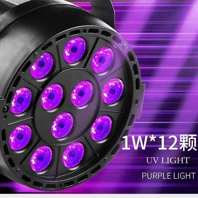 Alt view image 5 of 5 - 12W UV LED par light 90-240V home party colored stage lighting sound control dj background lights disco bar purple projector