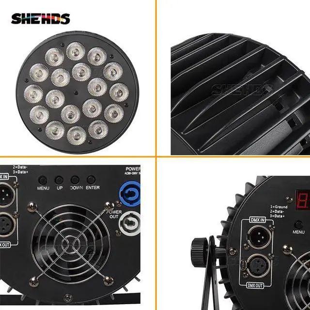 Alt view image 5 of 5 - 2/4pcs 18x18W RGBWA+UV Aluminum Alloy LED Flat Par Light DMX 512For DJ Disco Party Projector Nightclub Bar  Stage Lighting