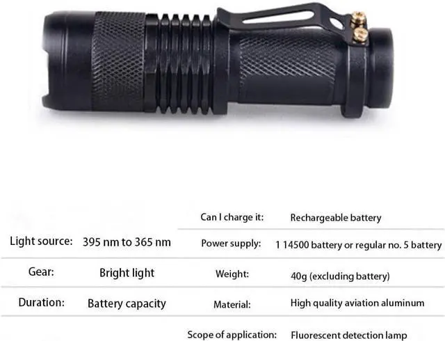 Alt view image 5 of 5 - UV Flashlight Purple Violet Light Zoomable Focus UV 365/395nm Torch Lamp Lanterna For Marker Checker Cash Detection