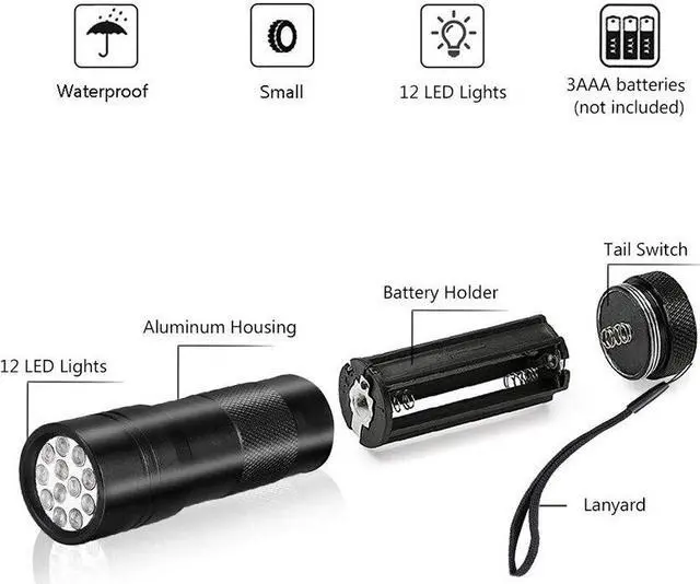 Alt view image 2 of 5 - 12 LEDs 395nm UV Handheld Flashlight Black Light Ultraviolet Urine Detector Torch linterna For Dog/Cat/Pet Urine & Dry Stains