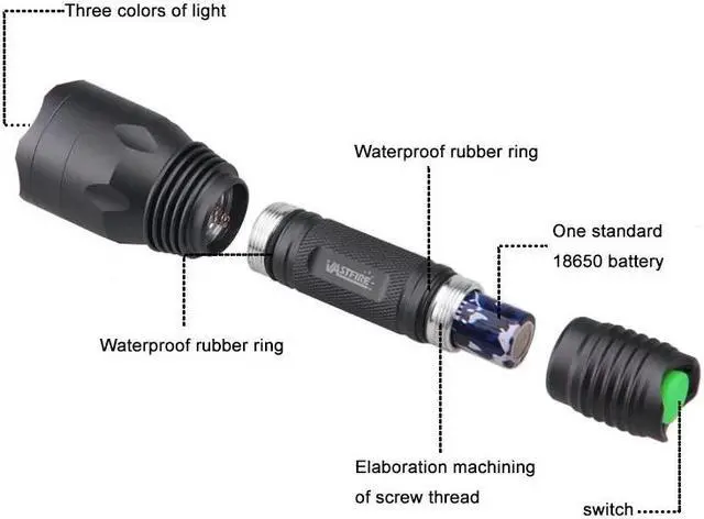 Alt view image 5 of 5 - Tactical Green/Red/ UV Outdoor Flashlight Blood Tracker Hog Tactical Remote Pressure Switch Weapon Light For Hunting Fishing
