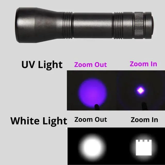 Alt view image 3 of 5 - LED UV Flashlight Ultraviolet Torch 395nm Ultra Violet Light Blacklight  18650 Battery Waterproof camping light Zoomable Torch