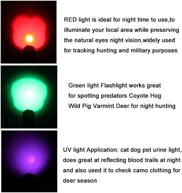 Alt view image 2 of 5 - Tactical Green/Red/ UV Outdoor Flashlight Blood Tracker Hog Tactical Remote Pressure Switch Weapon Light For Hunting Fishing