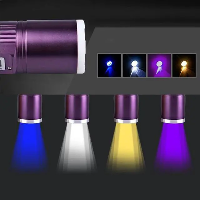 Alt view image 4 of 5 - 30W Powerful LED Portable fishing lights 4 color USB charging searchlight zoomable Hiking torch lamp power display